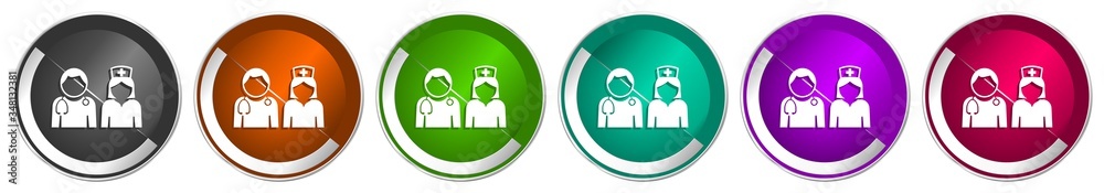 Fototapete doctor icon set, silver metallic chrome border vector web buttons in 6 colors options for webdesign