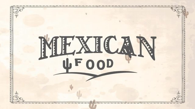 retro mexican nurture restaurant art with folk west script on white smudged paper texture scene