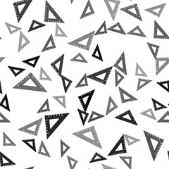 Black Triangular ruler icon isolated seamless pattern on white background. Straightedge symbol. Geometric symbol. Vector