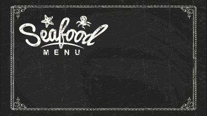seafood day unique ad text for tavern with white chalk calligraphy on black vintage board