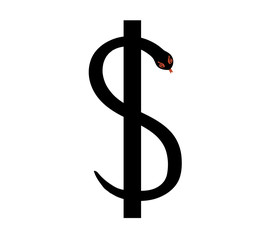 Snake as a symbol of the dollar on a white background. Vector illustration.