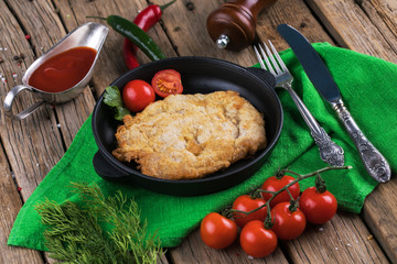 Fried chicken fillet and vegetable