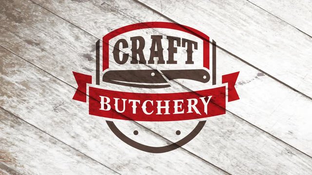 high quality protein beef craft butchery store sign with butcher knife on wood floor background