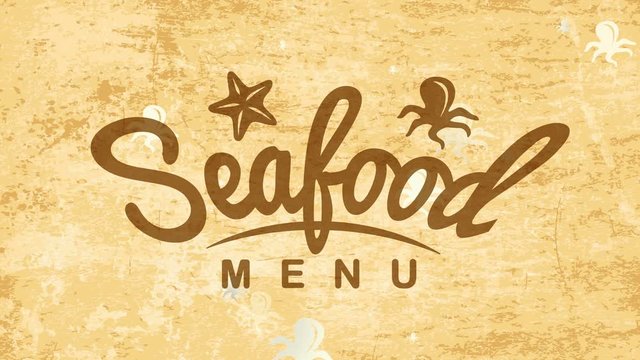 creative seafood trademark mark for heating partnership with tiny starfish and octopus visual over aged paper scene