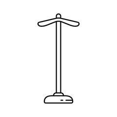 Fototapeta premium Floor hanger for clothes. Linear icon of shoulder rack, hallway furniture. Black illustration of vertical device for hanging coat, dress, jacket. Contour isolated vector emblem on white background