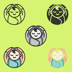 Baby in arms logo. Concept of protect child, this can also used for UI, UX, test tube baby, save child.