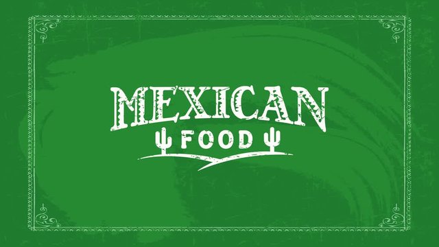 old west mexican food restaurant tag idea with indigenous style typography decorated with cactus over green chalkboard