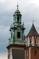 Fototapeta na wymiar Krakow Poland, view of the towers and statues of Wawel Cathedral 