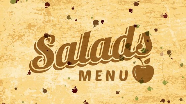 salads cover art for veggie vital aliment restaurant with 50s fancy writing over overused paper scene