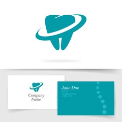 Dental care logo vector on business visiting card mockup or tooth care clinic stomatology logo logotype abstract template modern design