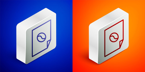 Isometric line Coffee poster icon isolated on blue and orange background. Silver square button. Vector