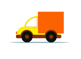 yellow truck, vector flat illustration