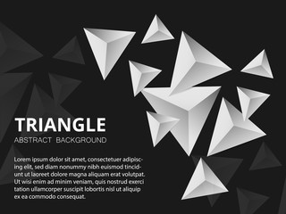 Black and white triangular background. Modern abstract background design of triangular pyramids. Geometric futuristic background. Applicable for banners, brochures, covers, flyers. 3D vector.