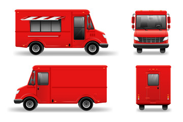 Red food truck vector mockup on white for vehicle branding, advertising, corporate identity. transport advertising.