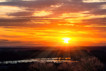 Beautiful sunset on the lake. Sunset Background. Sunset Background. Sunrise over the lake. Sunset Background.