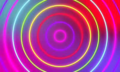 Abstract colorful neon light circles background.