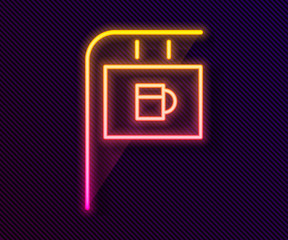 Glowing neon line Street signboard with inscription Bar icon isolated on black background. Suitable for advertisements bar, cafe, restaurant. Vector