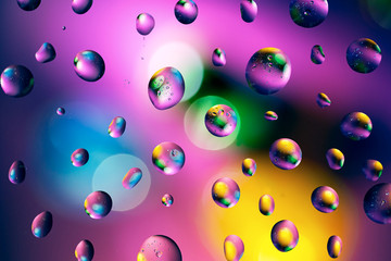 Macro abstract background of multicolored oil and water drops