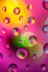 Macro abstract background of multicolored oil and water drops