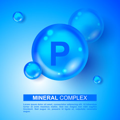 Mineral blue shining pill capsule icon. P Phosphorus Vector. Mineral Blue Pill Icon. Vitamin Capsule Pill Icon. Substance For Beauty, Cosmetic, Heath Promo Ads Design. 3D Mineral Complex P Phosphorus