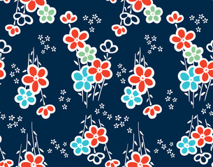 Fototapeta premium Japanese Cute Bouquet Vector Seamless Pattern