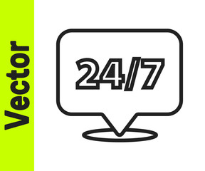 Black line Clock 24 hours icon isolated on white background. All day cyclic icon. 24 hours service symbol. Vector