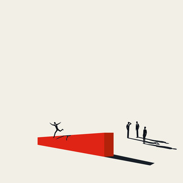 recommend clip art: Overcome challenge and obstacle business vector concept. Successful businessman jumps over barrier.