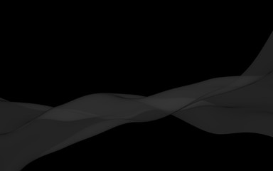 Black abstract background. Fluttering black scarf. Waving on wind black fabric. 3D illustration