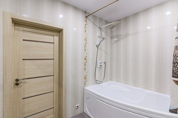 Russia, Moscow- January 25, 2020: interior room apartment modern bright cozy atmosphere. general cleaning, home decoration, bathroom, sink, decoration elements, toilet