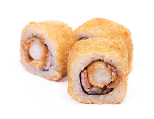 Baked sushi rolls isolated