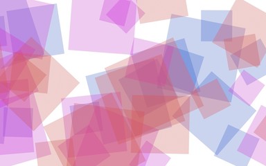 Multicolored translucent squares on white background. Red tones. 3D illustration
