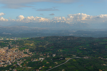 The elevation above the Greek village from a bird's-eye view