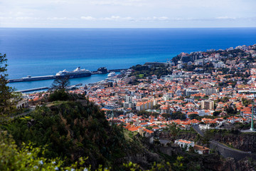 Distant view at town Funchal on Madeira island, Portugal