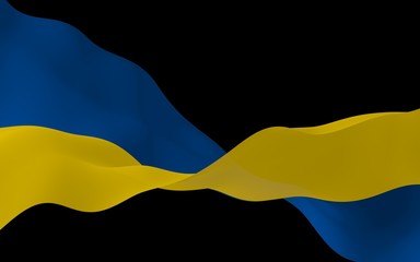 The flag of Ukraine on a dark background. National flag and state ensign. Blue and yellow bicolour. 3D illustration waving flag