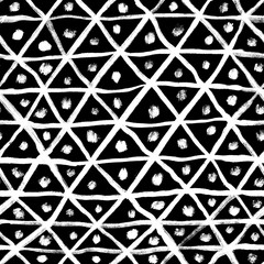 Simple black and white stripes triangle with dots, abstraction, alternation. Hand illustration, dry brush. Scandinavian style, design for wallpaper, fabric, textile.