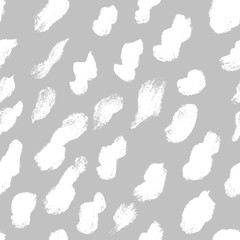 Simple black and white pattern of dots, dashes, spots, brushstroke. Hand illustration, dry brush. Zigzags, spring, circles. Scandinavian style, design for wallpaper, fabric, textile.