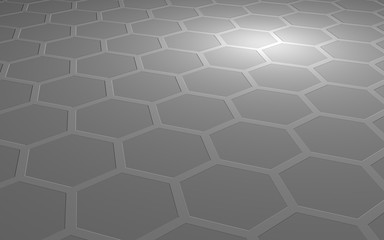 Honeycomb on a gray background. Perspective view on polygon look like honeycomb. Extruded, bump cell. Isometric geometry. 3D illustration