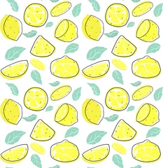Papier peint Citrons citron tranché lumineux et feuilles avec fond transparent motif de ligne, fond d& 39 été