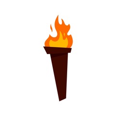 Cartoon wooden torch burning fire element icon for games or logo. Vector