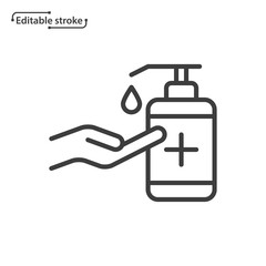 Obraz premium Hand sanitizer line vector icon. Editable stroke.