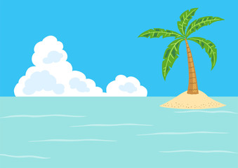 青空と海　南の島とヤシの木