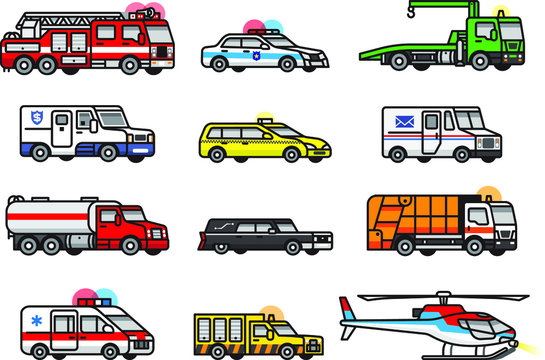 Special transport vehicles - modern  isometric vector colorful elements.
