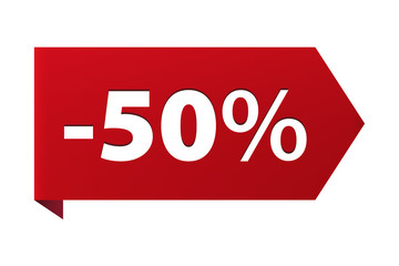 Discount minus 50 percent Banner ribbon red icon isolated on white background. Vector illustration