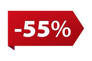 Discount minus 55 percent Banner ribbon red icon isolated on white background. Vector illustration