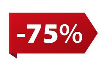 Discount minus 75 percent Banner ribbon red icon isolated on white background. Vector illustration