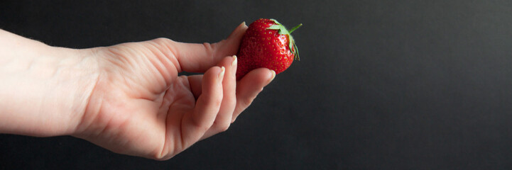 Red ripe strawberries in hand