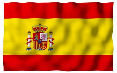 The flag of Spain. Official state symbol of the Kingdom of Spain. Concept: web, sports pages, language courses, travelling, design elements. 3d illustration