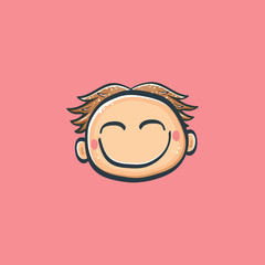 Cartoon cute hand drawn funny boy face isolated on pink background, Cartoon happy children with funny hair. 1 june international childrens day background with little smiling baby boy icon or label