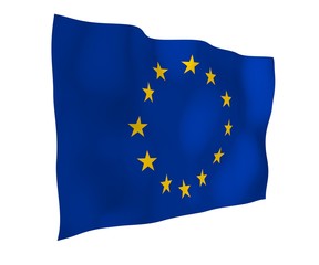 Slightly waving flag of the European Union isolated on white background, 3D rendering. Symbol of Europe. 3D illustration