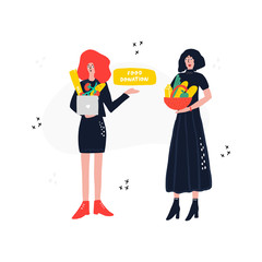 Family holding baskets with free food.